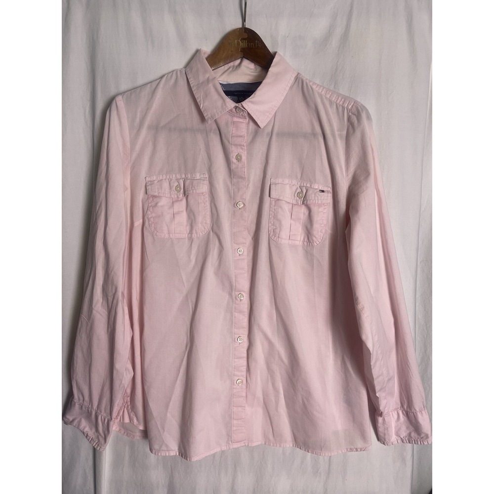 Tommy Hilfiger Womans Classic Cotton Roll Tab Pink Button Down Shirt  Size XL